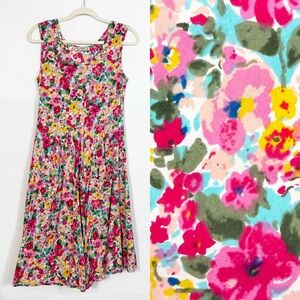 Dress Addict Joy Crinkled Woven Cotton Dress Watercolor Floral Boho Lagenlook
